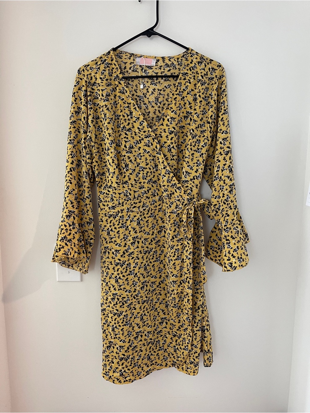 Yellow Floral Wrap Dress with Tie Waist